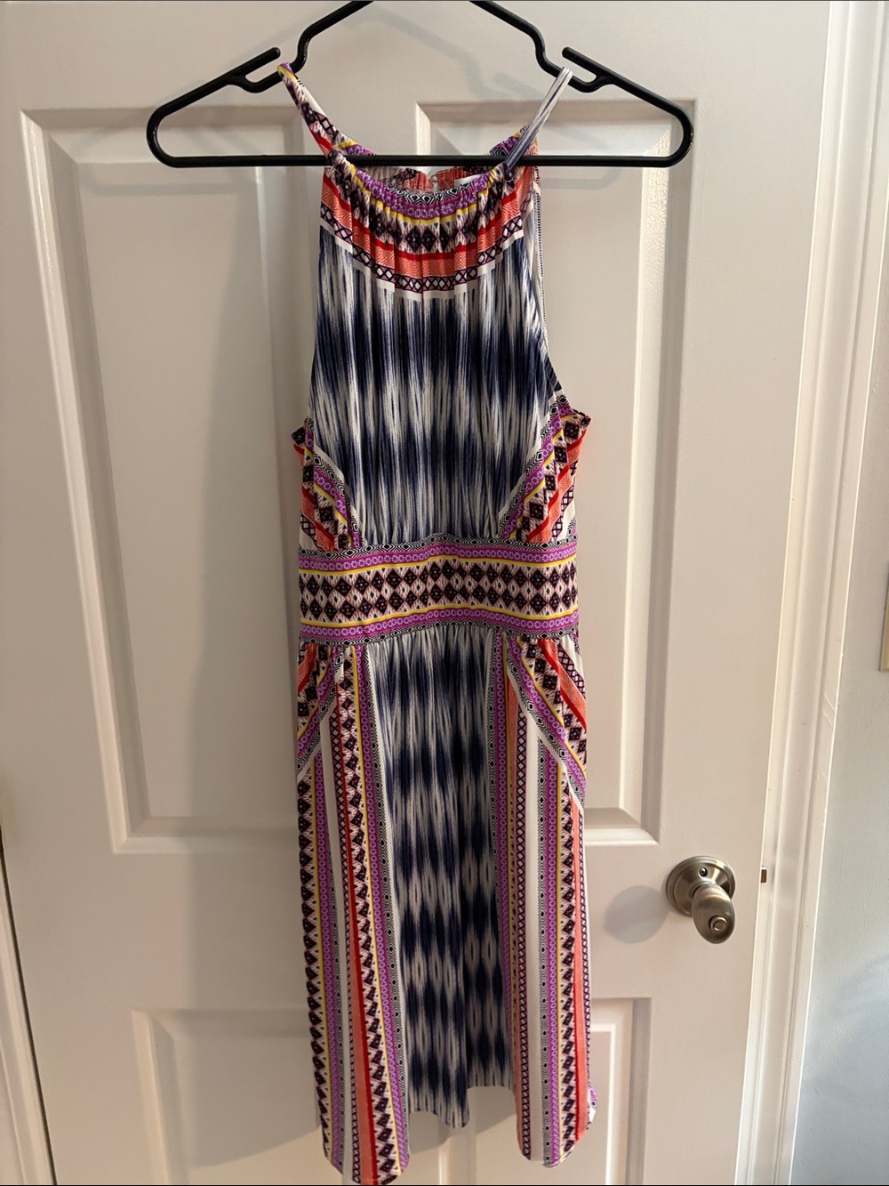 London Times Navy, Coral & Pink Halter Midi Dress